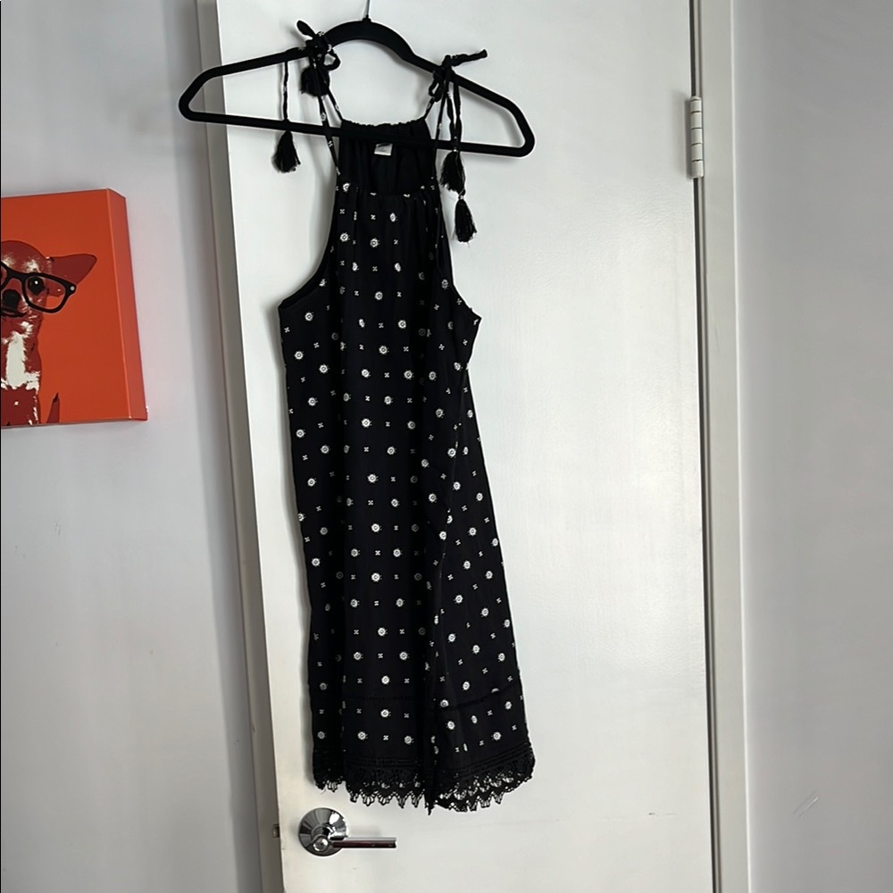 Chic Black Flowers Dot Dress with Tassels